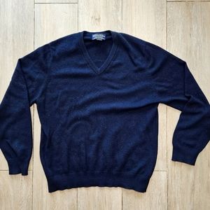 Brooks Brothers 3-Ply Italian Cashmere Navy Blue V-Neck Sweater Size Large